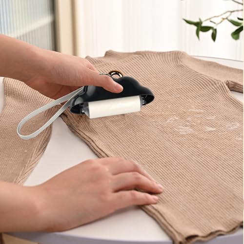 Mini Travel Size Reusable Lint Roller for Clothes & Pets, 150 Refillable Sheets (Black) - color: Black