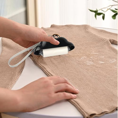 Mini Travel Size Reusable Lint Roller for Clothes & Pets, 150 Refillable Sheets (Black) - color: Black