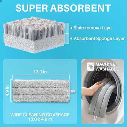 JOYMOOP 8L (2.1 Gal) Large Capacity Mop System with Extension Handle, Perfect for Household and Commercial Floor, Window, and Wall Cleaning - Includes 3 Washable Microfiber Pads for Wet and Dry Use - color: White Ultra2031