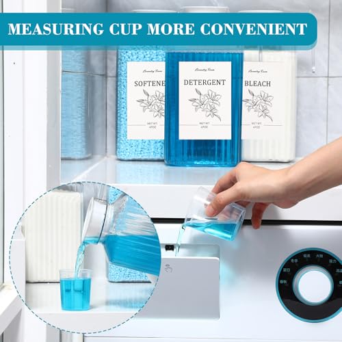 Potchen 3 Pack Laundry Detergent Dispenser Set, Clear Acrylic Liquid Detergent Container with Labels & Measuring Cups, Fabric Softener Dispenser for Laundry Room Organization(68 oz) - size: 68 oz