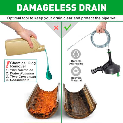 BACOENG 25Ft Drain Auger, Heavy Duty Plumbing Snake with Drill Adapter, Use Manually or Powered for Drain Clog, Shower Sink, Comes with Gloves and Bag (Green) - color: Green-25FT
