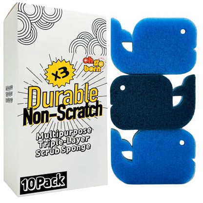 10 Pack Multipurpose Dual Sided Triple Layer Dish Sponges Kitchen | Boil Safe Scratch Free Odor Resistant Extra Durable | Flexible and Durable Design for Long Lasting Use (10, Whale) - style: whale - 10ct