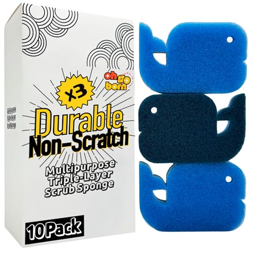 10 Pack Multipurpose Dual Sided Triple Layer Dish Sponges Kitchen | Boil Safe Scratch Free Odor Resistant Extra Durable | Flexible and Durable Design for Long Lasting Use (10, Whale) - style: whale - 10ct
