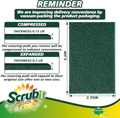 SCRUBIT Scouring Pads - Heavy Duty Scrub Pads for Cleaning Dishes - Non-Scratch - Reusable - Green (100, Green) - color: Green