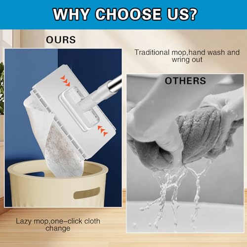 Quick Grip Mini Mop, Zero Touch MiniMop, Disposable Clip Mopstick Reusable Cloths, Retractable Gap Dust Cleaner Flat Mops with Locking Head & Sweeping Cloths (1*mop+10*Cloth)