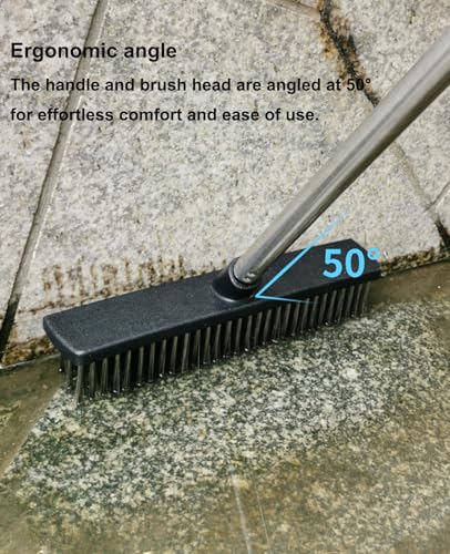 Heavy-Duty Push Broom Brush - Perfect for Bathroom, Kitchen, Patio, Garage, Deck, Concrete, Wood, Stone, and Tile Floors (10.6" Stainless Steel Bristle-Black) - color: 10.6" Stainless Steel Bristle-black