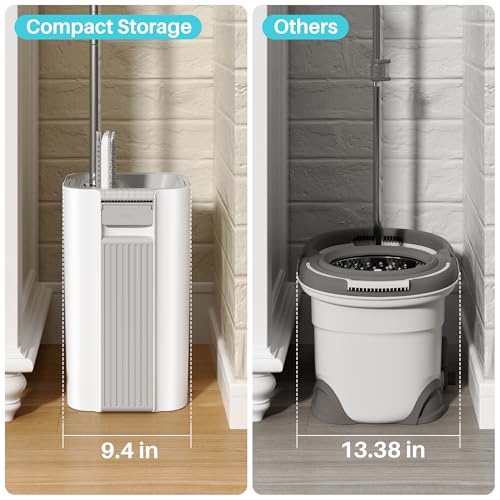 JOYMOOP 8L (2.1 Gal) Large Capacity Mop System with Extension Handle, Perfect for Household and Commercial Floor, Window, and Wall Cleaning - Includes 3 Washable Microfiber Pads for Wet and Dry Use - color: White Ultra2031