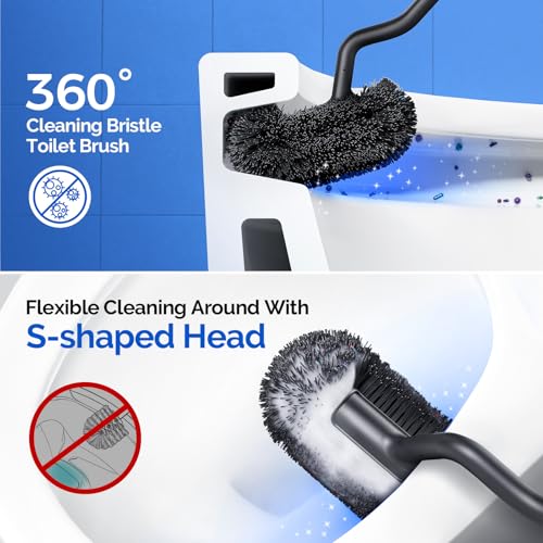 HAMITOR Toilet Brush and Holder Set: 304 Stainless Steel Heavy Duty Deep Cleaning Bowl Cleaner Brush with Curved Bristle - Wall-Mounted for Home Apartment Bathroom Accessories Silver 1 Pack - color: Silver