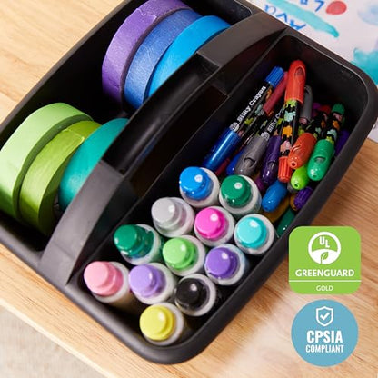 ECR4Kids 2-Compartment Large Plastic Caddy, Multipurpose Organization, Black, 6-Pack - color: Black