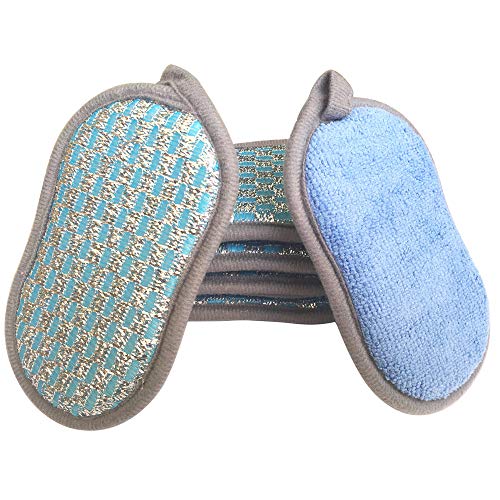 Multi-Purpose Scrub Sponges for Kitchen Scrub-it-Non-Scratch Double-Side Double-Effect Microfiber Sponge Along with Heavy Duty Scouring Power-Effortless Cleaning of Dishes Pots Pans Pack of 6 (Blue) - color: Blue