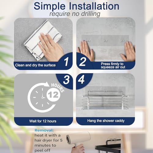 Shower Caddy Adhesive Replacement, 2 Pack Strong Adhesive Show-er Hooks, Water-Proof Shower Adhesive Strips, No Drilling for Show-er Caddy, Bathroom Storage Shelves and Kitchen Racks - color: 2 PCS