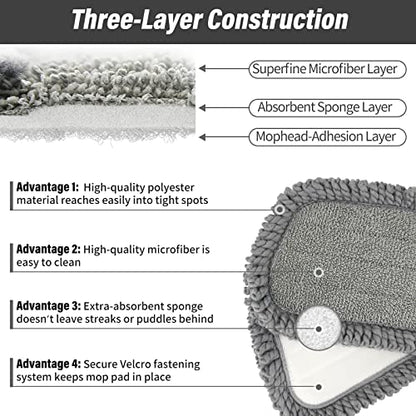 16.5" Microfiber Mop Pads Refills, 3 Pack Reusable Replacement Heads | reusable wet mop refills, machine washable for 14-16 inch spray mops, hardwood floors, dust cleaning & scrubbing - color: 16"grey Rolled*3