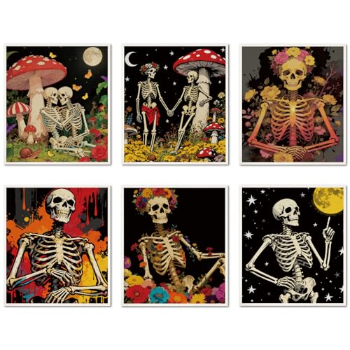 CREATCABIN 6Pcs Floral Skull Swedish Dishcloths for Kitchen Gothic Skeleton Swedish Cloths Reusable Dish Towels Absorbent Washable Cellulose Cleaning Sponge Cloth No Odor for Home Table 6.7x7.6 Inch - style: Skull