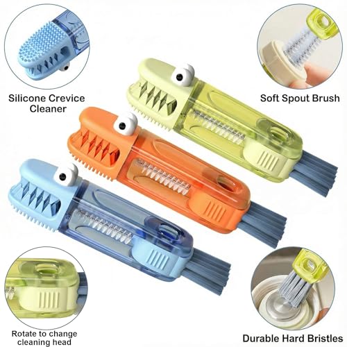 3 in 1 Cup Lid Cleaning Brush, 360° Rotating Bottle Brush for Water Bottles, Multifunctional Crevice Cleaner for Tumblers Kitchen (Crocodile) - color: Crocodile