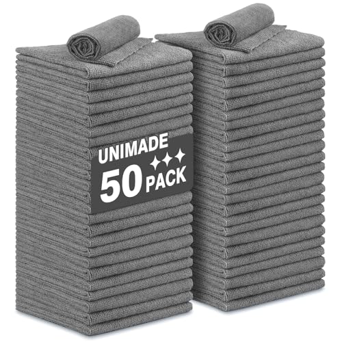 UNIMADE Microfiber Cleaning Cloth, 50 Pack Microfiber Towels for Cars Reusable Shop Rags Bulk Lint Free Cleaning Towels for Car Kitchen Automotive Bar Mechanic Restaurant Garage, 11.5"x 11.5", Grey - color: Grey, size: 50PK