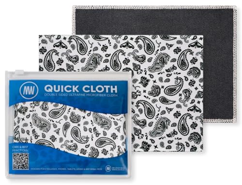 Microfiber Wholesale Quick Cloth Glasses Cleaning Cloths–5x7 Paisley 2-Pack with Case | Double-Sided Lens Cleaner for Eyeglasses, Camera, Screens & Glass | Reusable Microfiber Glass Polishing Cloths - color: White Paisley, size: 5"x7"