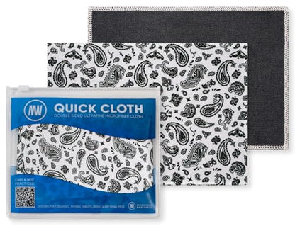 Microfiber Wholesale Quick Cloth Glasses Cleaning Cloths–5x7 Paisley 2-Pack with Case | Double-Sided Lens Cleaner for Eyeglasses, Camera, Screens & Glass | Reusable Microfiber Glass Polishing Cloths - color: White Paisley, size: 5"x7"
