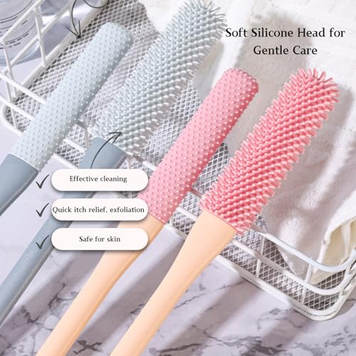 Toe Cleaning Brush with 15.7" Long Handle,Shower Foot Scrubber,No Bending, Ideal for Seniors, Expecting Mothers, Men & Women | Foot Scrubber & Anti-Itch Exfoliating Brush (2 Pack) (Pink) - color: Pink