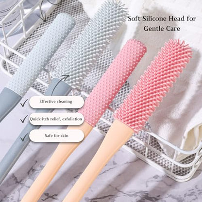 Toe Cleaning Brush with 15.7" Long Handle,Shower Foot Scrubber,No Bending, Ideal for Seniors, Expecting Mothers, Men & Women | Foot Scrubber & Anti-Itch Exfoliating Brush (2 Pack) (Pink) - color: Pink