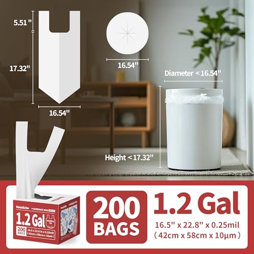 Small Trash Bags with Handles - Ocean Plastic Upcycling - Plastic Garbage Bags, Can Bin & Waste Basket Liner for Kitchen, Bathroom, Office and Pets,1.2 Gallon 200 Count White - color: 1.2Gal White, size: 1 DISPENSER BOX