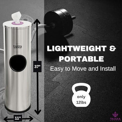 Tazza Budget Gym Equipment Wipe Dispenser – Ultra-Discount Model with Lift-Off Access, Compact Wipes Holder & Built-in Trash Can
