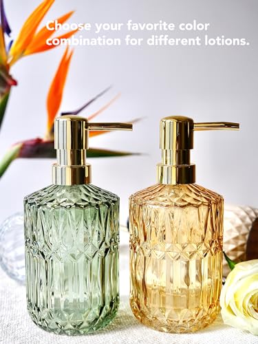 LaMarriti Clear Glass Soap Dispenser with Gold Rust Proof Pump, Refillable Thick Glass Kitchen Soap Dispenser, Lotion Dispenser Bathroom for Hands Soap, Dish Soap, Body Wash (Yellow Gold - color: Clear Gold