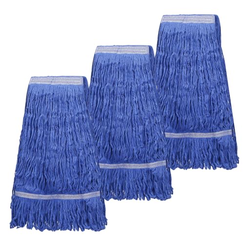 3 Pack Heavy Mop Replacement Head,Commercial Industrial Grade Blue Cotton Ring Heads，for Heavy Commercial Industrial Residential Areas -Blue Cotton Looped Replace Mop Head (Deep Blue) - color: Deep Blue
