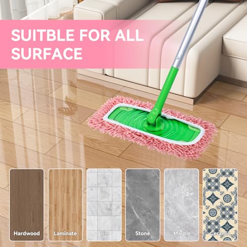 4Pcs Reusable Microfiber Mop Pads Compatible with Swiffer Sweeper，Dry Sweeping Cloths & Wet Mopping Cloths Washable Wet Pads for Hardwood Surface Floor Cleaning - color: Pink- 4pcs Chenille Mop