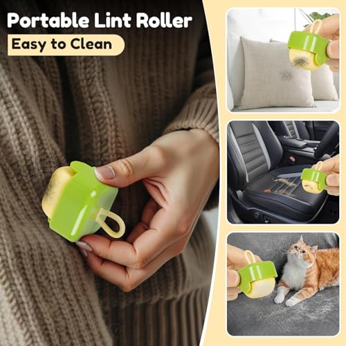 Mini Portable Lint Roller Set, 2 Pack, Reusable Washable Sticky Rollers for Pet Hair, Purse and Home, Beige and Green