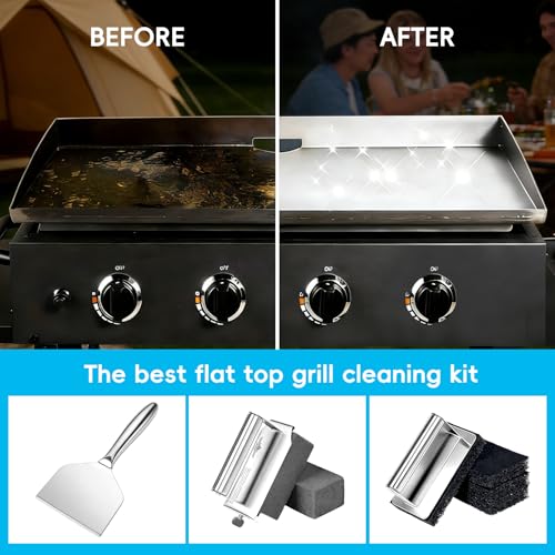 XUDAKAIXIN Premium Griddle Cleaning Kit for Blackstone, Flat Top Grill Cleaning Kit with Grill Brick, Scouring Pads & Scraper – Easy to Remove Grease and Residue