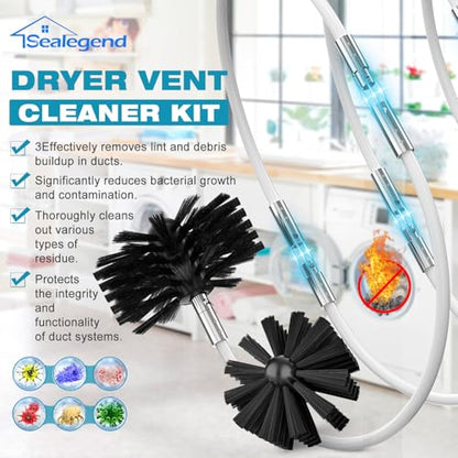 Sealegend 30 Feet Dryer Vent Cleaner Kit, Lint Remover, 2×Upgraded Flexible Quick-Snap Brush with Drill Attachment, Extends Up to 30 Feet for Easy Cleaning, Works with/Without a Power Drill - size: 30Feet
