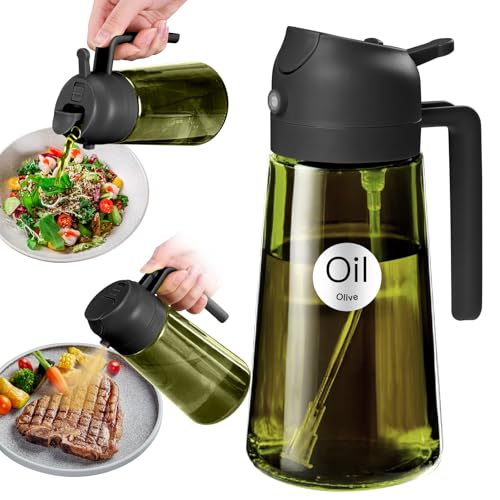 YARRAMATE 16oz/470ml Light-Blocking Dark Oil Sprayer for Cooking, 2 in 1 Olive Oil Dispenser Bottle for Kitchen, Premium Dark Green Glass Oil Bottle, Food-Grade Oil Mister for Air Fryer, BBQ (Black) - color: 01_Black
