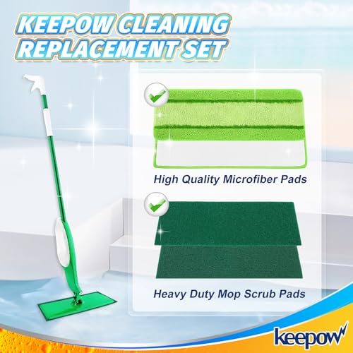 KEEPOW 6 Pack Scrub Mop Pads Replacement Compatible with Libman Freedom Spray Mop, Mop Scrubber Attachment for Floor Cleaning, Fit for Rubbermaid and Turbo & Other 18 Inch Microfiber Mops - color: Dark Green, 6 Pack