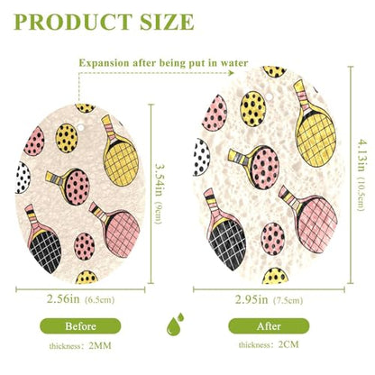Ping Pong Rackets Balls Pattern Dish Scrub Sponges Kitchen Non Scratch Reusable Compressed Cellulose Sponge Hanging for Household Cleaning Washing Dishes Pots and Pans 3 Pack - color: Pattern6