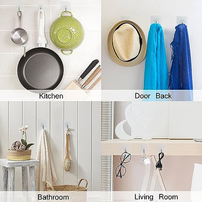 Adhesive Hooks, 32 Pack 33lb(Max) Sticky Hooks, Transparent Reusable Removable Adhesive Hooks for Hanging, Wall Hooks for Hanging Can be Use for Kitchen Bathroom Shower Outdoor Home Improvement