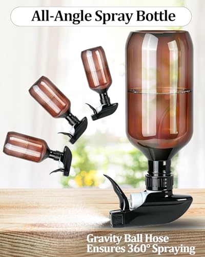 2 Pack 360° Spray Bottles, 16 oz Plastic Small Containers with Adjustable Spray Nozzles, Spray Bottles for Hair, Cleaning Solutions, BBQ and Plants Amber&Clear - color: Amber&Clear, size: 16 Ounces
