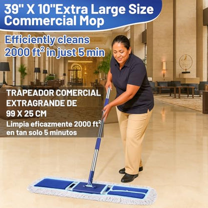 36" Commercial Dust Mop: Dry Dust Broom for Hardwood Floors Cleaning - 2 Mop Pads 59" Long Handle Heavy Duty Frame - Industrial Professional Cleaning Supplies for Hotel Warehouse School Janitor - size: 36 inches Dust Mop