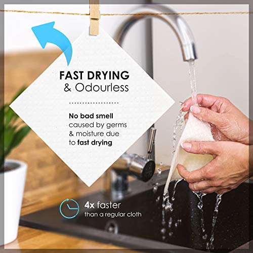 SUPERSCANDI 5 Pack Swedish Dishcloths for Kitchen - 100% Biodegradable & Compostable, Reusable Paper Towels Washable, Food-Safe & Without Plastic - Dish Rags Suitable for Any Surface, Scandi White - color: Scandi White