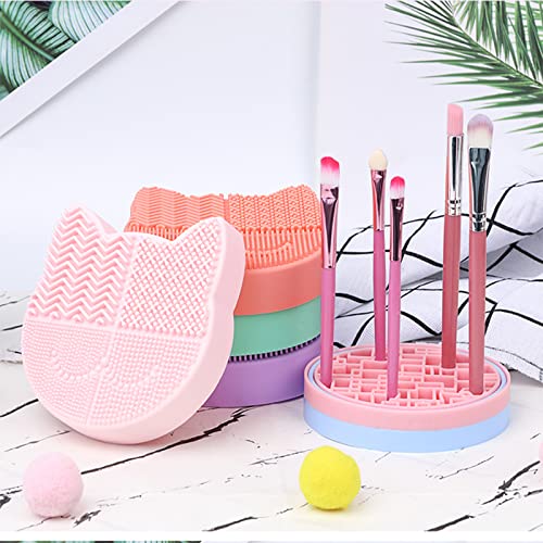 Silicon Makeup Brush Cleaner Mat with Portable Cat Shaped Cosmetic Brush Cleaning Pad Holder - Light Green - color: New Light Green