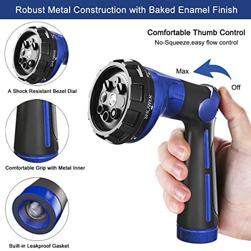 FANHAO Garden Hose Nozzle 100% Heavy Duty Metal Water Hose Sprayer with 8 Spray Patterns, High Pressure Spray Nozzle with Thumb Control, On Off Valve for Watering Plants, Washing Cars & Pets, Blue - color: Blue