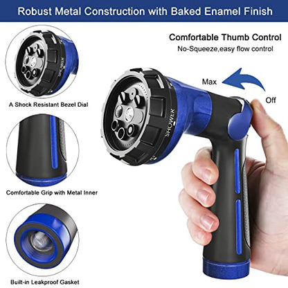 FANHAO Garden Hose Nozzle 100% Heavy Duty Metal Water Hose Sprayer with 8 Spray Patterns, High Pressure Spray Nozzle with Thumb Control, On Off Valve for Watering Plants, Washing Cars & Pets, Blue - color: Blue