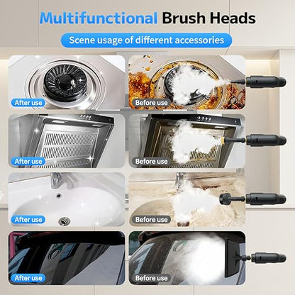 Pressurized Handheld Steam Cleaner 2500W, 54oz Large-Capacity Steamer with 3-Level Adjustable Steam, 15s Heat-Up & 15Pcs Accessories – for Car, Tile, Grout, Couch, Floor, Bed, Dirt, Furniture - color: Black