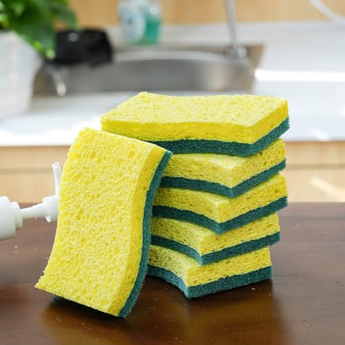 6-Pack Non-Scratch Kitchen Sponges – Durable Dish Sponges for Dishes, Pots, and Pans, Perfect for Cleaning Stainless Steel, Dishwashing, and More, Green & Yellow - color: Green Yellow