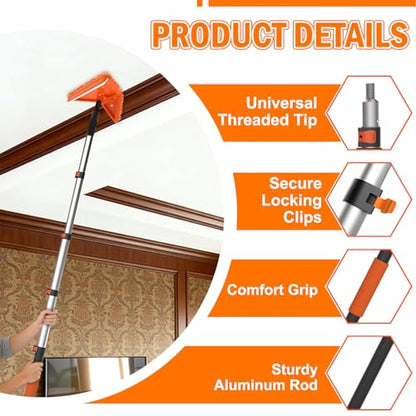 LAANPOLE 36FT Reach Dusters for Cleaning, Ceiling Fan Cleaner Duster with Extension Pole, Wall and Baseboard Cleaner Mop with Handle for Window Cobweb Fan Blade and High Ceiling - size: 30FT
