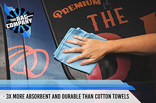 The Rag Company - Standard Waffle Weave Towels, Microfiber Detailing, Window/Glass and Drying, Wax & Polish, Lint-Free, Streak-Free, 370gsm, 16in x 16in, Light Blue (6-Pack) - color: Light Blue, size: 16in. x 16in. (Pack of 2)