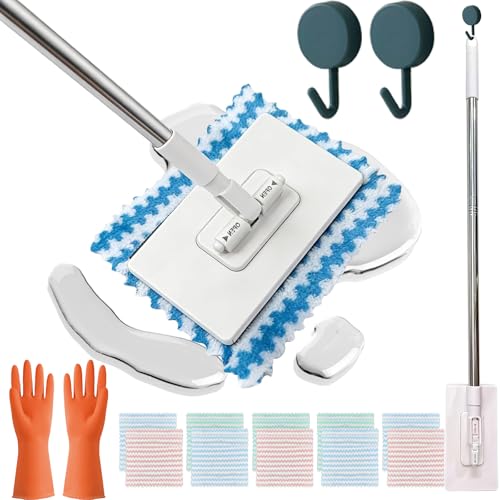 Quick Grip Mini Mop, Zero Touch MiniMop, Disposable Clip Mopstick Reusable Cloths, Retractable Gap Dust Cleaner Flat Mops with Locking Head & Sweeping Cloths (1*mop+10*Cloth)