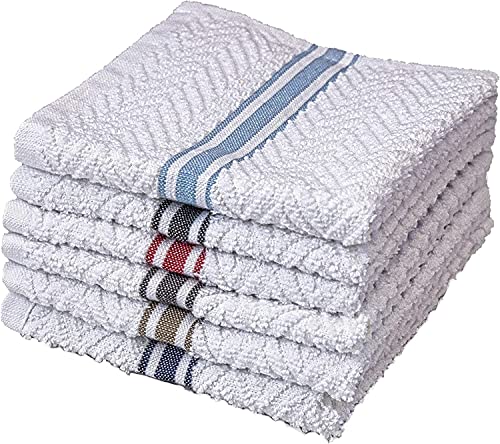 Fashion Flavor - Terry Dish Towel Set of 6 Size 12"x12". Highly Absorbent, Soft Yet Sturdy, Machine Washable and with a Convenient Hanging Loop - color: Dishcloth - White