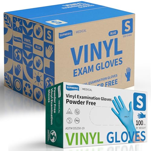 Supmedic Vinyl Disposable Exam Gloves, 4Mil Powder-Free Latex-Free Food Grade Cooking Cleaning Medical Glove Blue 100&1000 Ct - color: Small (1000blue)