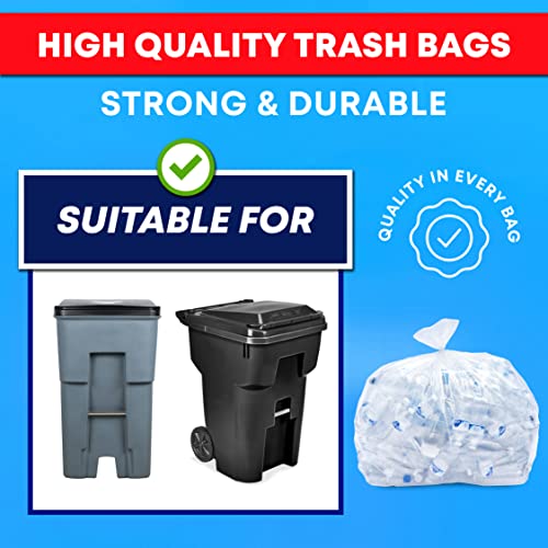 Tasker 95-96 Gallon Trash Bags, (Value Pack 50 Bags w/Ties) Extra Large Heavy Duty Clear Plastic Recycling Trash Bags, 90 Gallon, 95 Gallon, 96 Gallon, 100 Gallon (Clear) - size: 50 Count (Pack of 1)