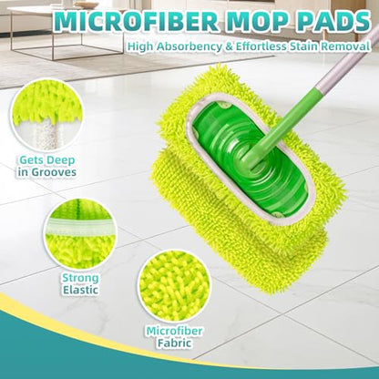 6 Pack Reusable Mop Pads Compatible with Swiffer Sweeper Mop, Washable Wet Pads Refill, Dry Sweeping Cloths, Microfiber Pads for Mopping Floors (Green, Pink) - color: Green, Pink